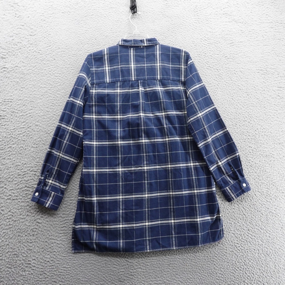 Garnet‎ Hill Plaid Flannel Tunic Top Large Navy Blue Cotton Womens Fall Shirt - Picture 2 of 11